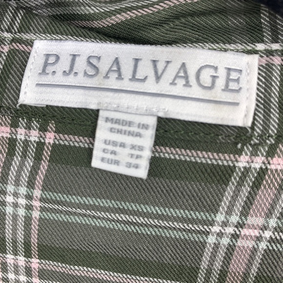 PJ Salvage womens XS rumples olive pajama top green mad for plaid NEW - Picture 4 of 8